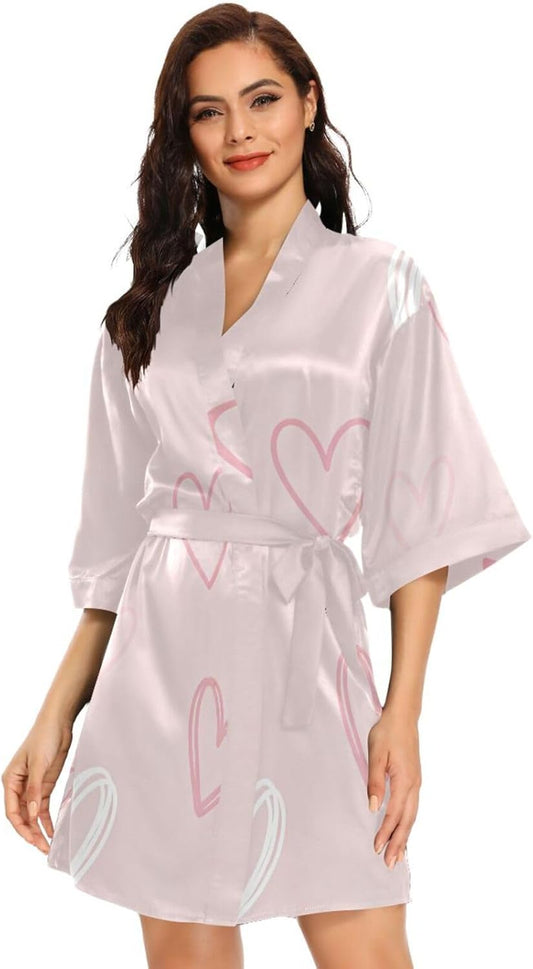 Valentine's Pink Heart Womans Bathrobes Classic Night Shirt Woman for Hospital