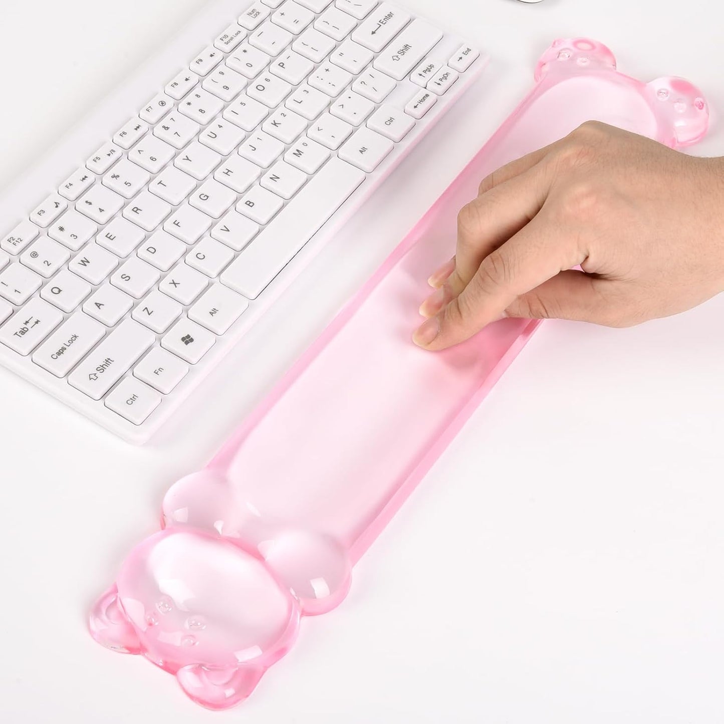 Clear Gel Keyboard Wrist Rest, Bear-Shape Wrist Rest, Ergonomic Wrist Rest for Computer Keyboard 60%/75% (Pink)