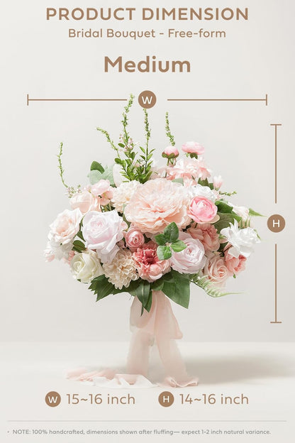 Ling's moment Blush Pink Wedding Bouquets for Bride, Blush and Cream Bridal Bouquets for Bride, 15 Inch Free Form Artificial Wedding Flower Bouquet