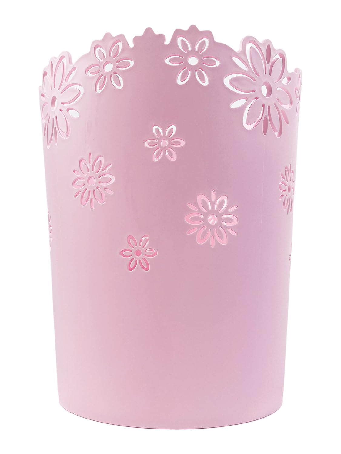 Wastebasket, Hollow Flower Shape Plastic Lidless Wastepaper Baskets Trash Can (Pink, Medium)