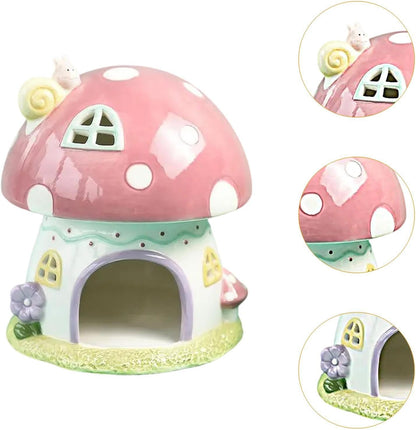 Ceramic Hamster Hideout, 6.3 x 6.3 x 7.2 in Cartoon Small Pet Sleeping House for Dwarf Hamsters, Hedgehogs and Chinchillas