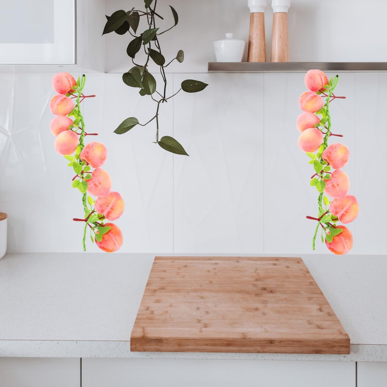 Kichvoe 3Pcs Artificial Peach Pendant String 19.68In Lifelike Faux Peaches Hanging Decoration for Home Kitchen Party Photo Prop