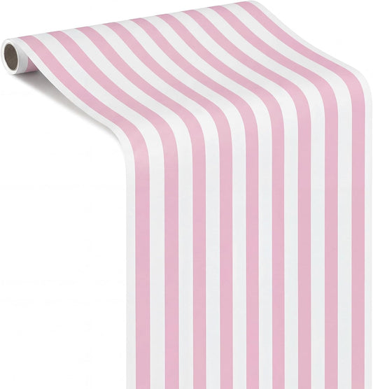 AmazingSpark Pink Striped Table Runner Roll - 50' Long X 16" Wide Disposable Paper Cabana Striped Table Runner for Birthday Wedding Carnival Christmas Party Kitchen Dining Tabletop Decoration