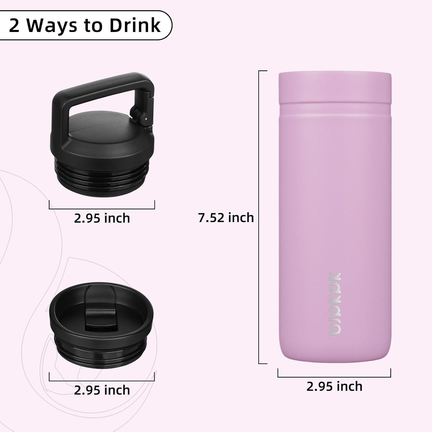 BJPKPK Insulated Water Bottle with 2 Lids,20 oz Double Wall Stainless Steel Vacuum Tumbler Travel Coffee Mug,Wide Mouth Thermal Cup,Light Pink