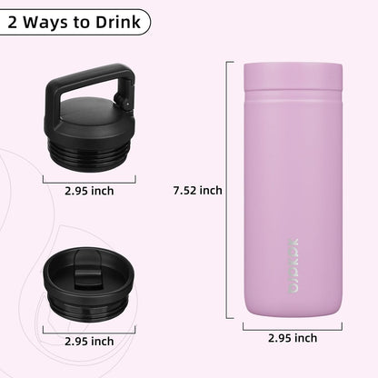 BJPKPK Insulated Water Bottle with 2 Lids,20 oz Double Wall Stainless Steel Vacuum Tumbler Travel Coffee Mug,Wide Mouth Thermal Cup,Light Pink