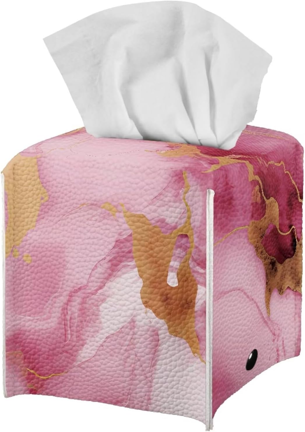 Tissue Box Cover Decorative Holder PU Leather Square Novelty Case Dispenser for End Table, Office Desk, Nightstand, Home Decoration, Pink Marble