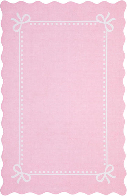 Garvee Scalloped Bow Rug 3x5, Soft Washable Area Rugs for Living Room Bedroom, Non Slip Faux Wool Low Pile Nursery Decor, Farmhouse Boho Rugs, Machine Washable, Pink