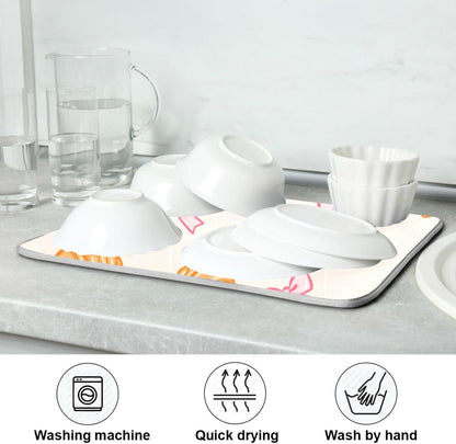 Dussdil Dish Drying Mats Pink Bows Plaid Croissants Drainer Rack Mat for Counter 16 x 18 Inch Microfiber Dry Dishes Pad Coffee Bar Sink Countertops Mats
