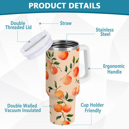 ALAZA 30 oz Peach Leaves Pattern Tumbler with Handle and Straw Lid