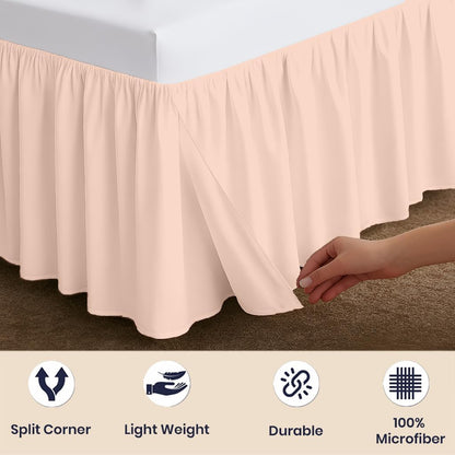 SGI Bedding 21 Inch Drop Ruffled Bed Skirt King Size - Classic Gathered Styling, Platform Style Dust Ruffle with Secure Fit, Split Corners, Wrinkle-Resistant Microfiber - Peach
