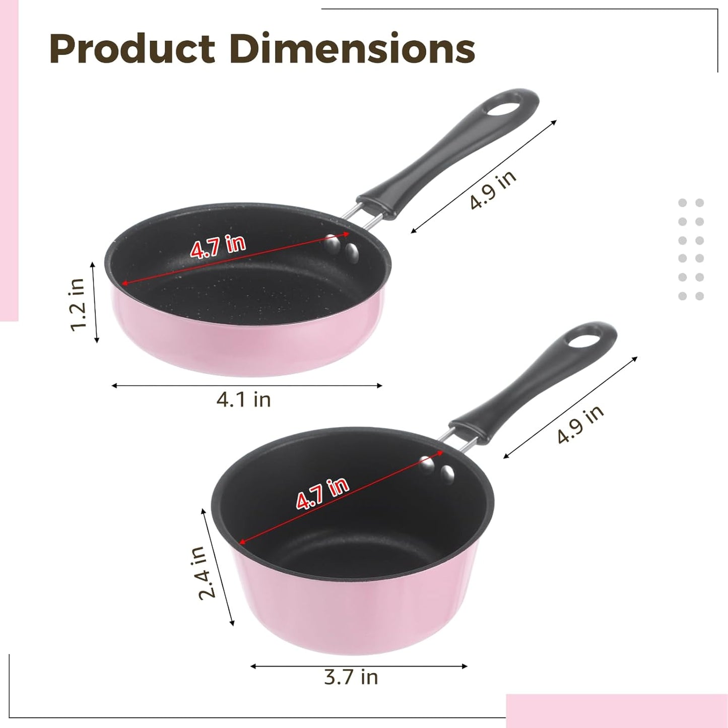 2 Pcs Mini Cookware Set, 4.7 in Nonstick Frying Pan and Milk Pot with Hanging Holes, Pink Portable Single Serving Cooking Kit for RV, Dorm, and Camping Use, Lightweight Small Pan Set