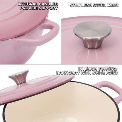 Flavehc Dutch Oven Pot with Lid 3.8 qt Cast Iron Dutch Oven for Bread Baking Pink Enameled Cast Iron Dutch Oven with Handels