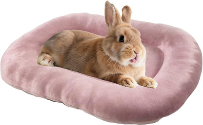 15.7’’×12.2’’ Cozy Bunny Bed for Rabbits Indoor, Soft Concave Oval Beds for Small Animal, Washable Plush Mat for Bunnies, Guinea Pigs,Rabbit,Pink