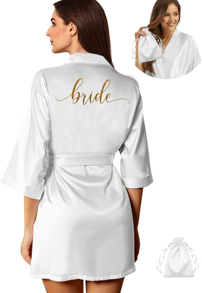 WJing Yi Jia 2Pcs Womens Satin Bridesmaid Robes Silky Wedding Bridal Bride Robe Gown Kimono