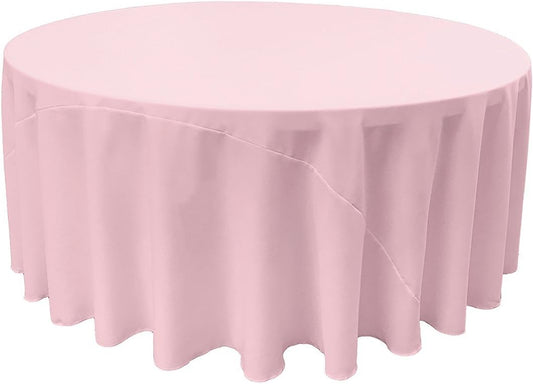 LA Linen Polyester Poplin Round Tablecloth, 132-Inch, Light Pink