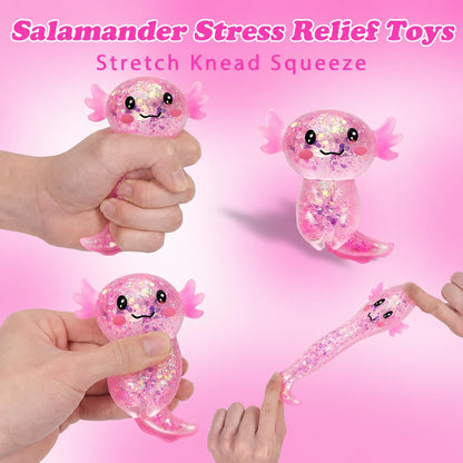 Axolotl Squishy Stress Ball, Soft TPR Slow Rising Squeeze Toy, Cute Axolotl Fidget Toy for Stress Relief, Anxiety Calming Sensory Toy for Kids Adults(Pink Long Tail Axolotl)