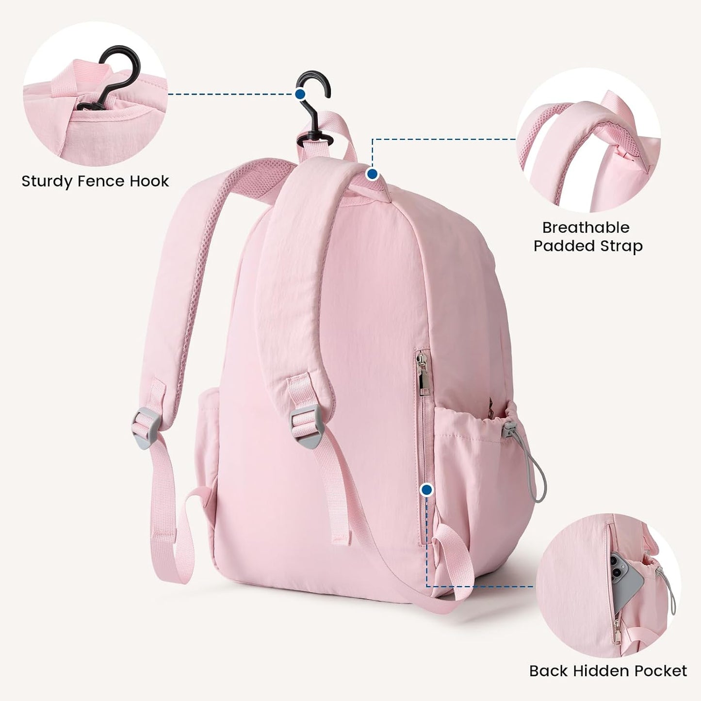G4Free 20L Pickleball Bag for Women, Pickleball Paddle Backpack with Fence Hook, Work Travle Bag with 15" Laptop Compartment-Pink