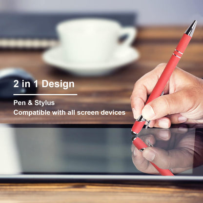 Oddmoal Ballpoint Pen with Stylus Tip, Soft Touch Click Metal Pen, 1.0mm Medium Point, Black Ink, 12 Count(Peach)