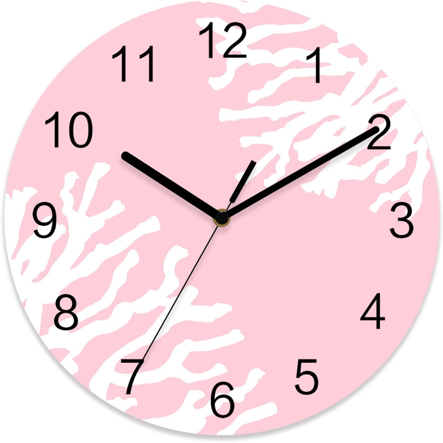 Ocean Wall Clock Battery Operated Non-Ticking 10" Round Wood Clocks, Coral Texture Marine Pink Kitchen Wall Clock for School Bathroom Living Room Home Office Wall Decor