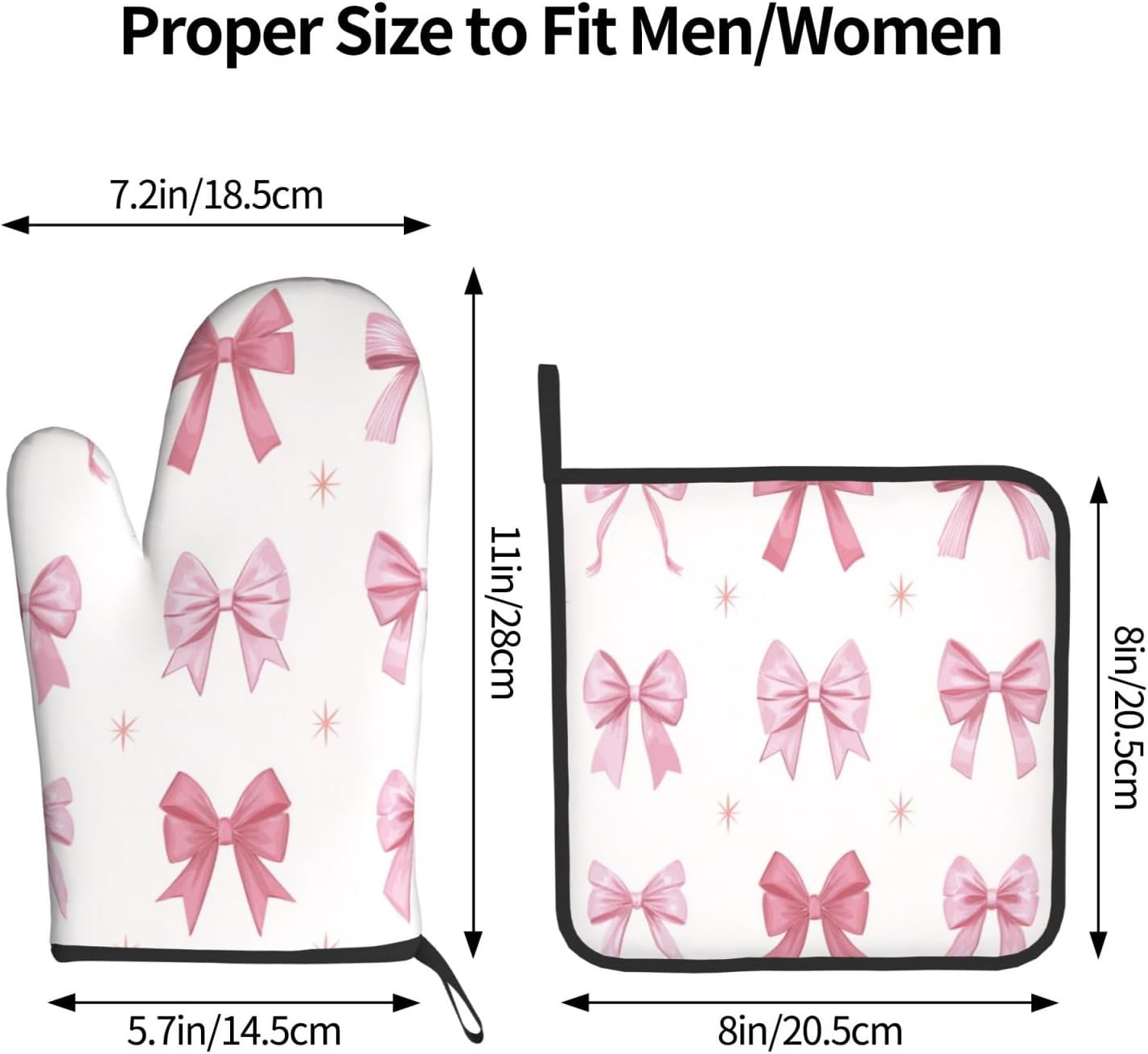 Nine Light Pink Bows Oven Mitts and Pot Holders Sets,Heat Resistant Potholder Kitchen Decor for Cooking Baking BBQ, Oven Glove Set