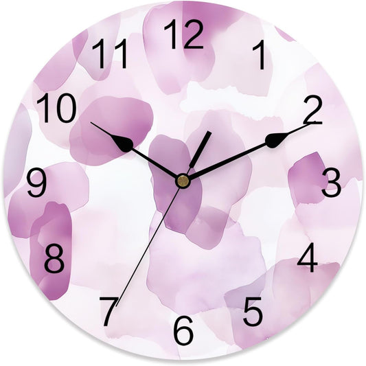 Wall Clock Abstract Watercolor Art 14" Round Silent Non-Ticking PVC Clocks Coral Pink Battery Operated Round Clock for Living Room Bedroom Office Kitchen Wall Decor