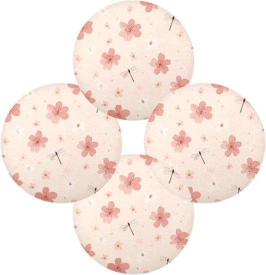Round Placemats Small Peach Flowers Pattern Table Mats Washable Non-Slip Heat Resistant Place Mats for Dining Table Home Decoration Tray Mat 15.4"X15.4", Set of 1