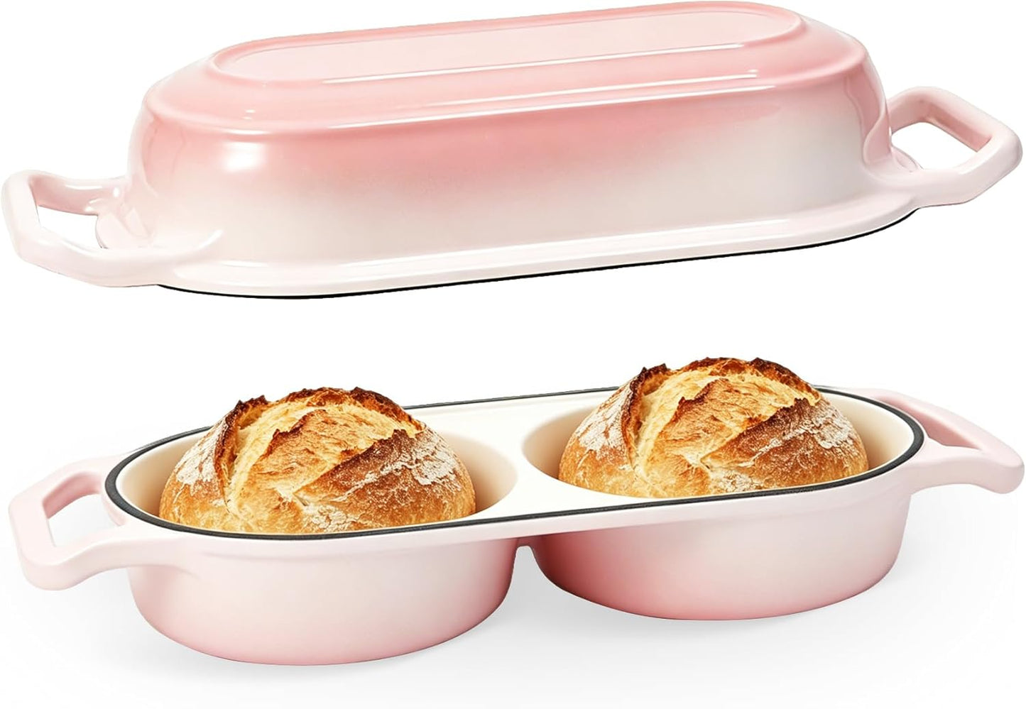 Double Dutch Oven for Sourdough Bread Baking – Enamel Cast Iron Bread Baker, Bake Two Different Artisan Loaves at Once DIY, Multi-Purpose for Bread, Cooking & Roasting, 500°F Oven Safe