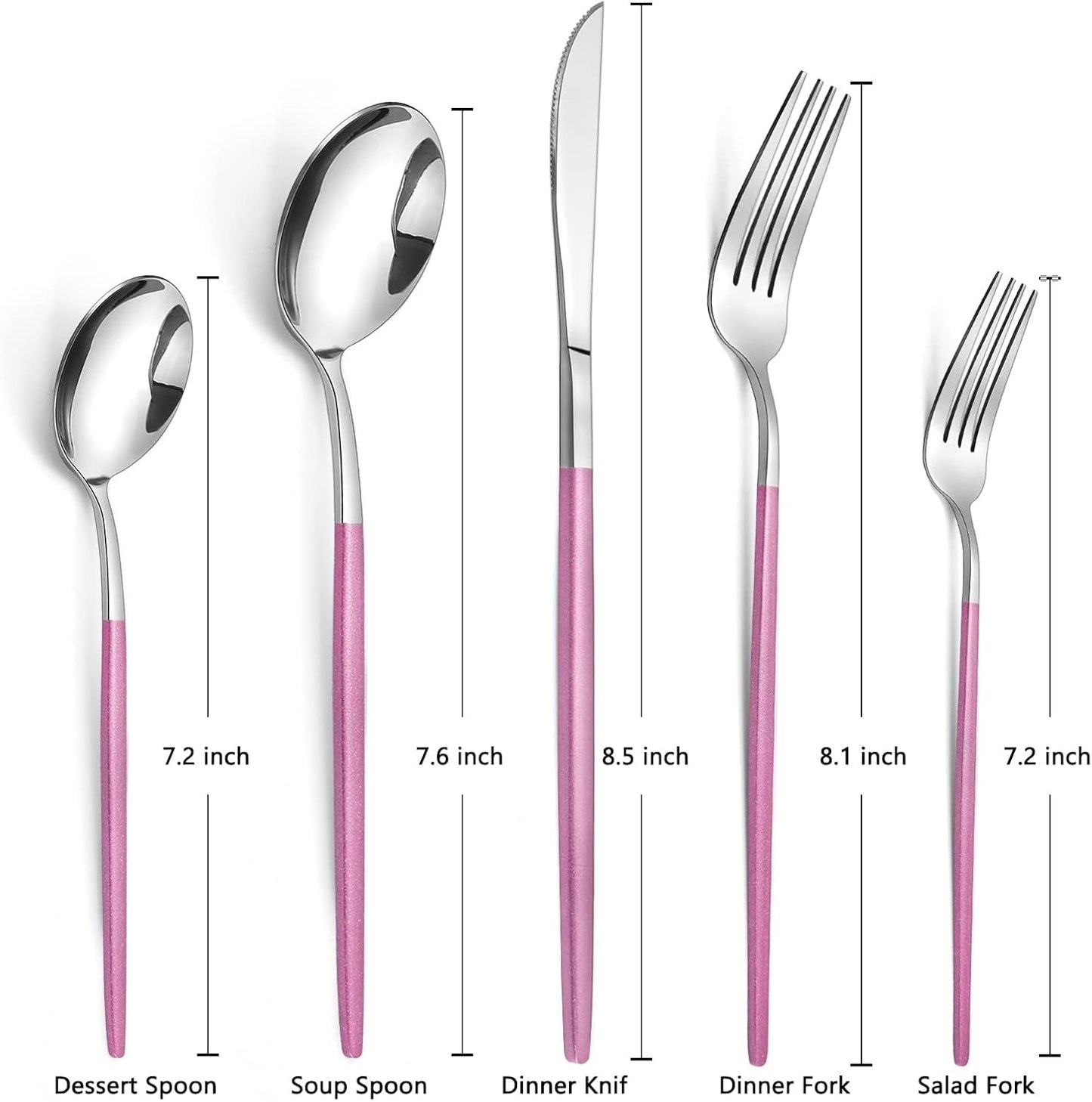 20-Piece Silverware Set With Pink Handle,LAZAHOME Stainless Steel Cutlery Set Service for 4,Kitchen Utensils Set Included Knife Spoon and Fork Set- Mirror Polished & Dishwasher Safe
