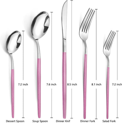 20-Piece Silverware Set With Pink Handle,LAZAHOME Stainless Steel Cutlery Set Service for 4,Kitchen Utensils Set Included Knife Spoon and Fork Set- Mirror Polished & Dishwasher Safe