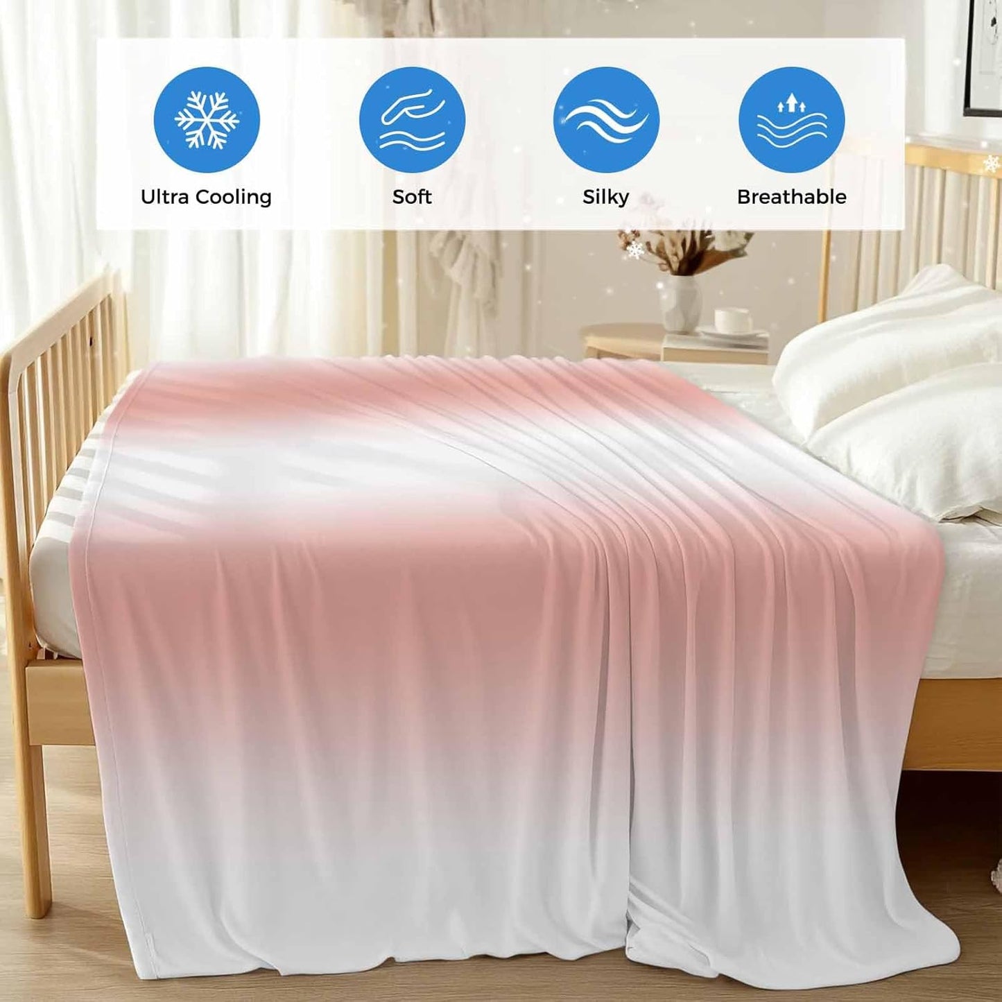 Cooling Blanket Ombre Peach Pink White Lightweight Breathable Summer Blanket Gradient Color Cooling Blankets for Hot Sleepers Night Sweats 30x40in