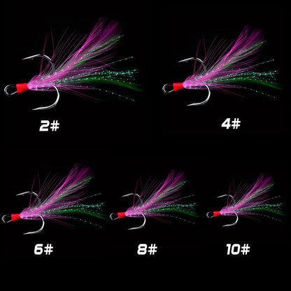 AMHDV Feather Fishing Hooks Strong Treble Hooks Size 2 4 6 8 10 (Pack of 20)