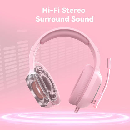 Pink Gaming Headset with Microphone for Ps5, Xbox One Series X/s, Ps4, Pc, Switch, Stereo Wired Noise Cancelling Over-Ear Headphones with Mic, RGB, for Computer, Laptop, Mac, Nintendo (Pink)