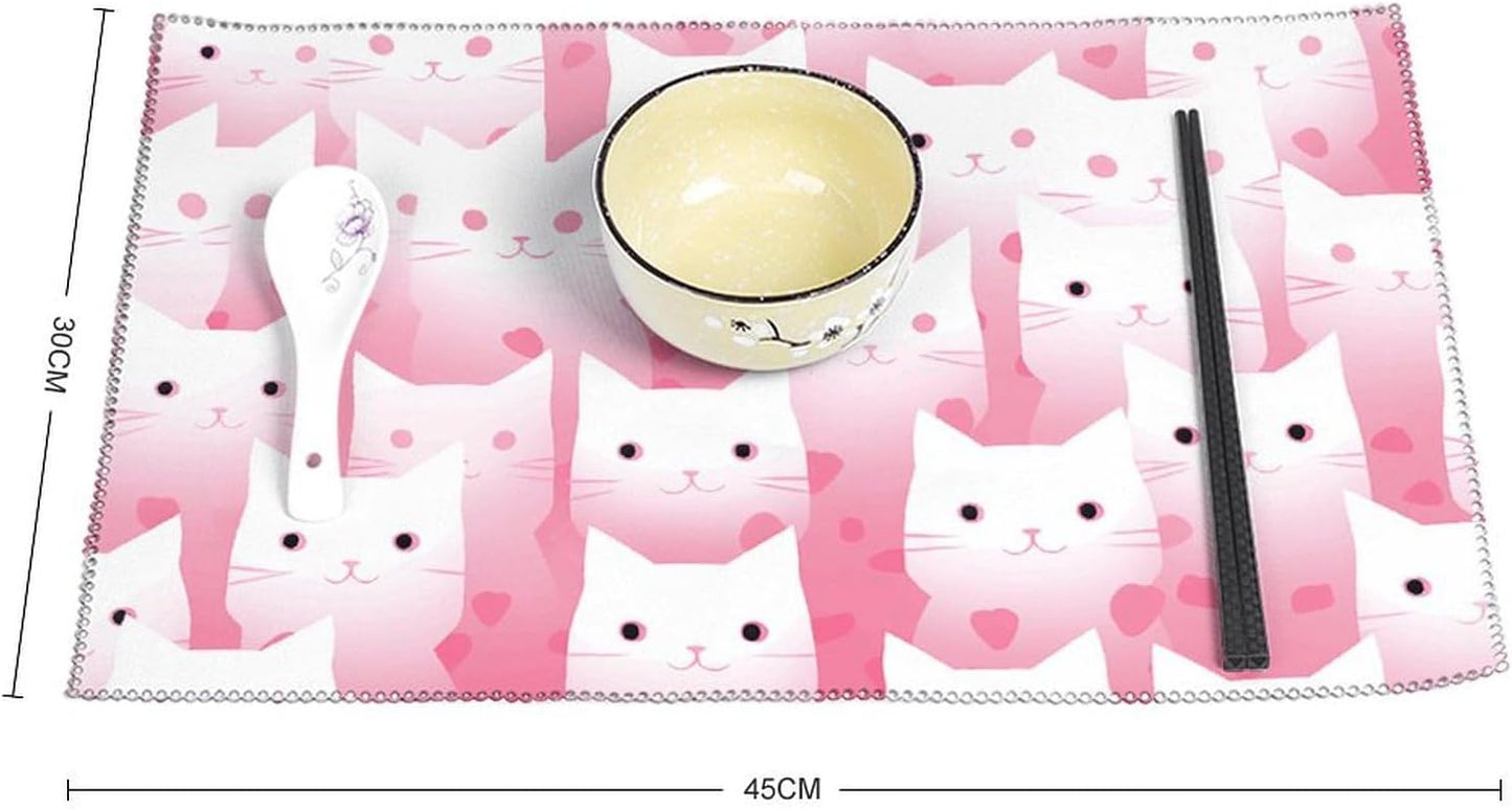Peach Cat Pattern Placemats Set of 4 - Non-Slip Heat Resistant Place Mats Farmhouse Rustic Table Mats Reusable Hard Canvas Placemat for Dining, Kitchen, Party Indoor/Outdoor Decoration