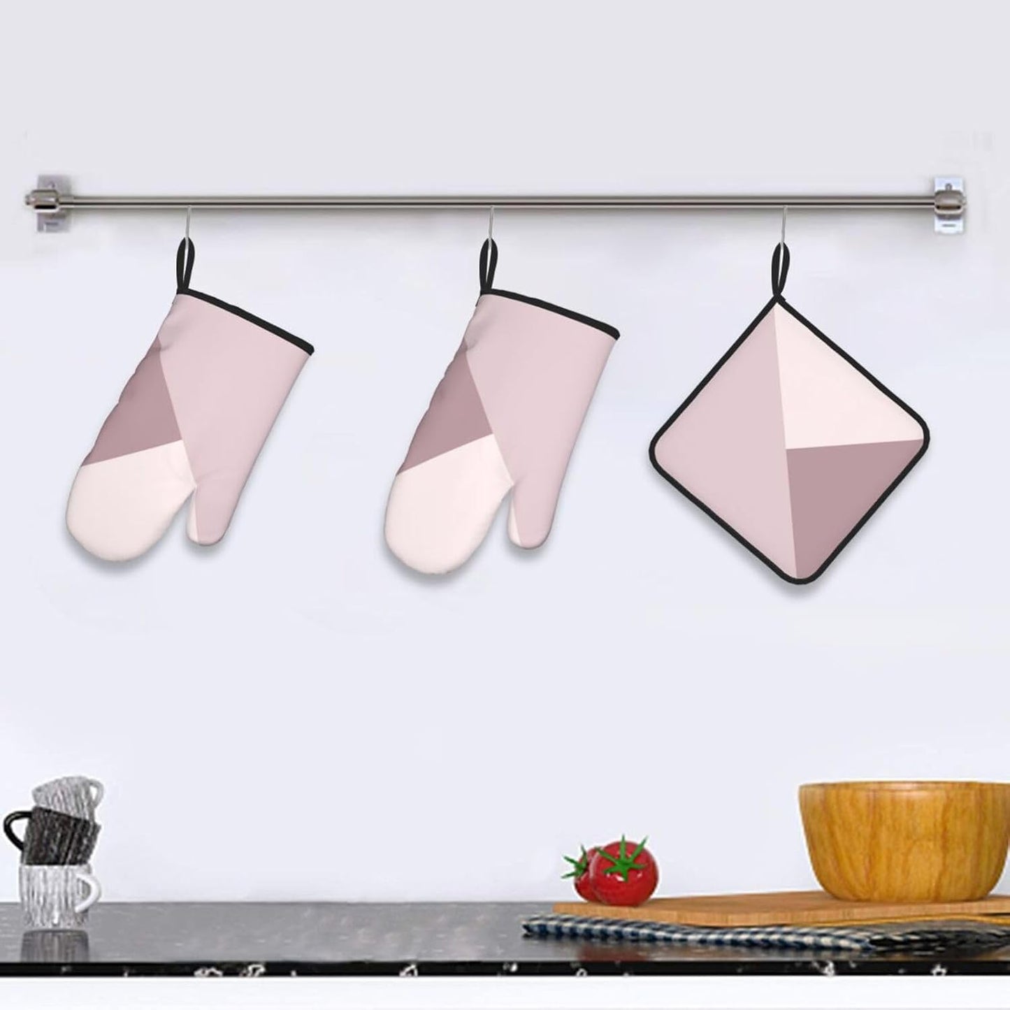 3 Pieces Oven Mitt and Pot Holder Sets, Light Lavender Dusty Rose Blush Pink Oven Mitts Set Heat Resistant Baking Gloves Kitchen Microwave for Cooking, BBQ