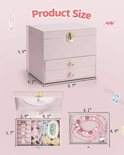 VLANDO Musical Jewelry Box for Girls - Birthday Day Gifts for Daughter Kids - Dance Girls for Ages 4 5 6 7 8-12 Year Old - Kid Music Box with Ballerina for Bedroom Decor - Light Pink