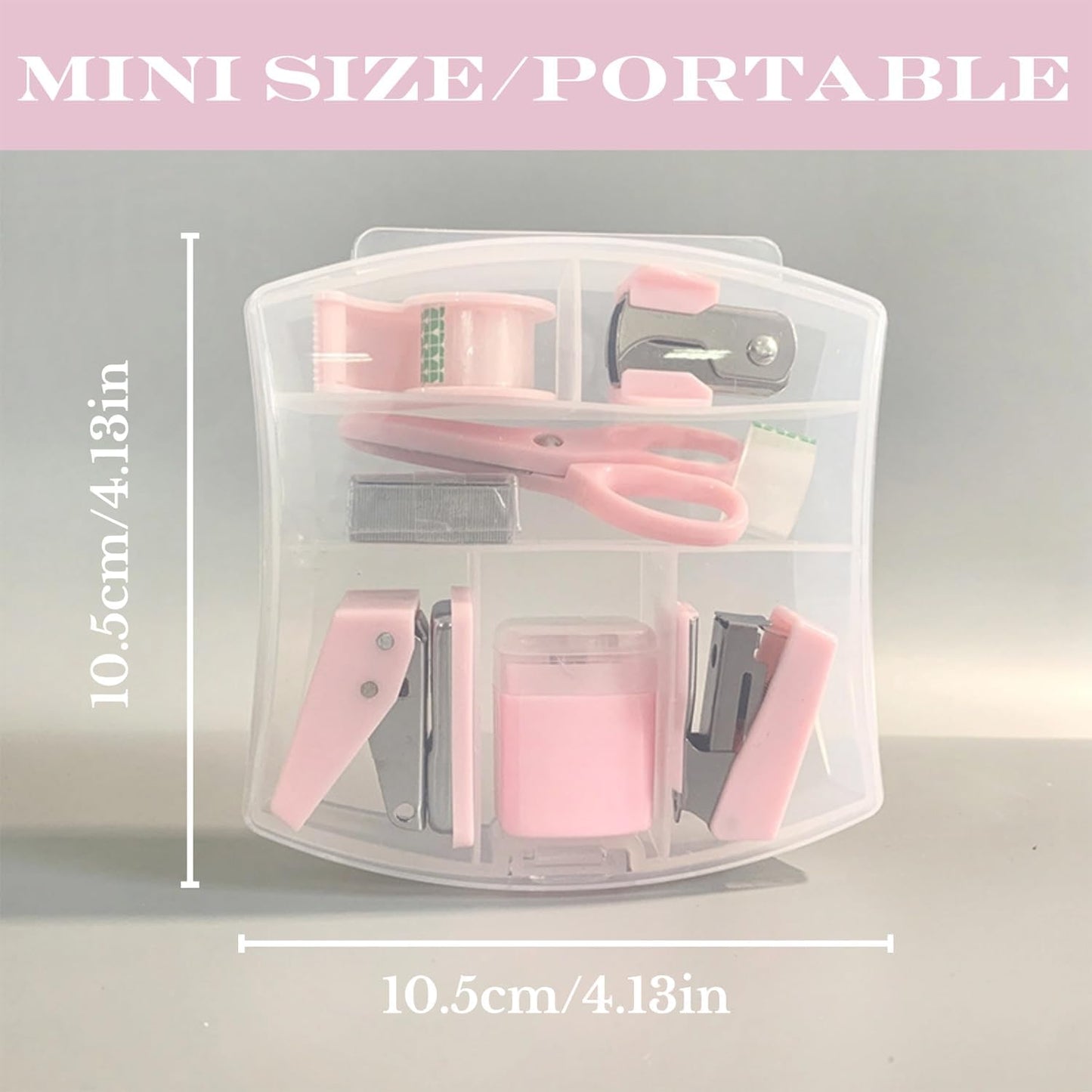 Mini Office Supply Kits Mini School Supplies – Includes Mini Stapler,Scissors, Staple Remover, Staples, Tape Dispenser (Pink)