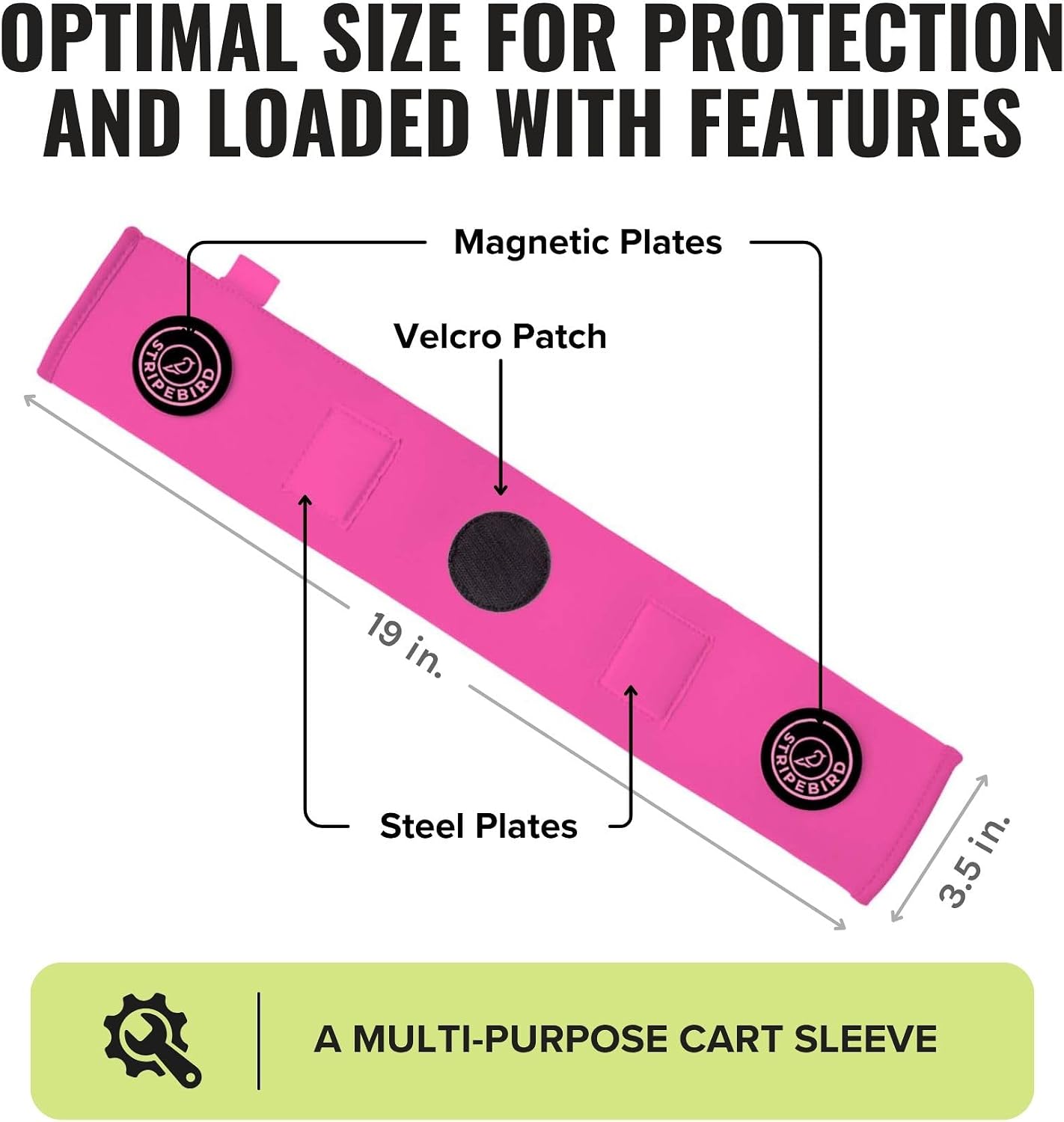 Stripebird - Premium Golf Cart Strap Sleeve Protector - Save Your Golf Bag from Golf Cart Straps - Includes Magnetic and Steel Plate for Magnetic Golf Accessories
