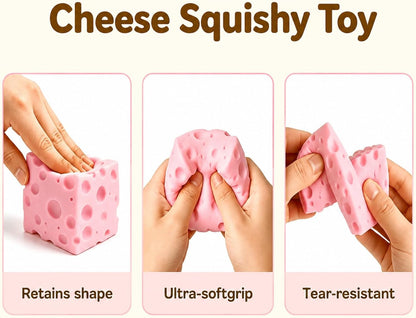 Cheese Squishy Toy, Slow Rising Realistic Cheese Block Fidget Toy, Squeeze Cheese Cube Stress Ball for Anxiety Relief, Soft Sensory Toy Gift for Home, Office, School (Pink/2.75inch)