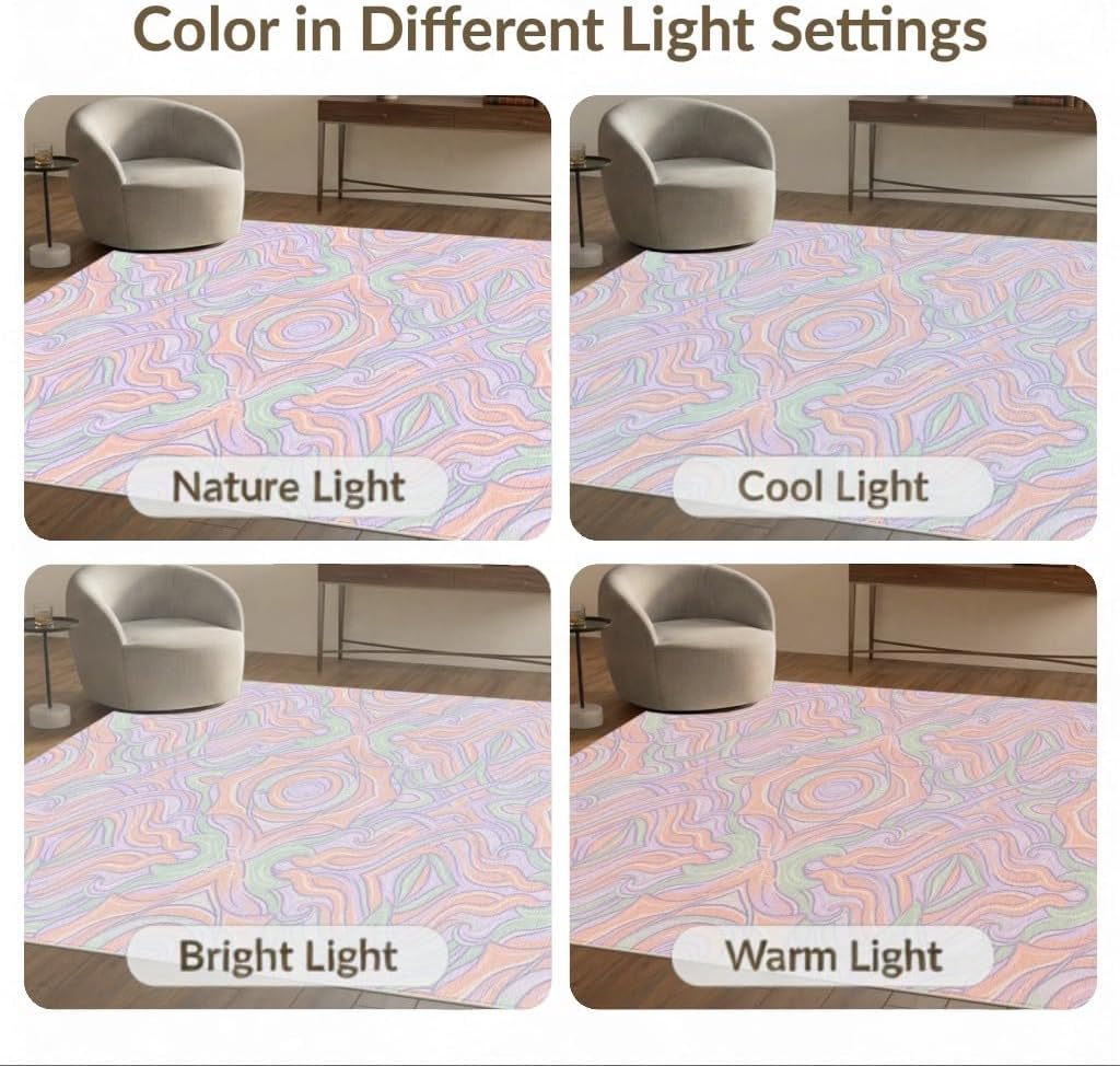 4'x6' Washable Abstract Swirl Area Rug, Peach Flatwoven Floor Mat Non-Slip Chair-Friendly Carpet for Home Office, Gaming Room, Under Desk | Ref:2091782
