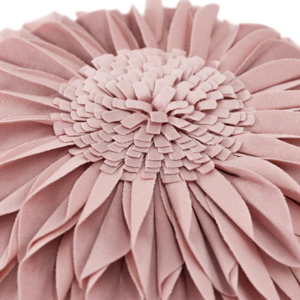 JWH Handmade 3D Sunflower Throw Pillow Cover Decorative Accent Pillow Case Round Floral Cushion Velvet Pillowcase with PP Cotton Insert for Home Bed Couch Bedroom Chair 12 Inch Dusty Pink