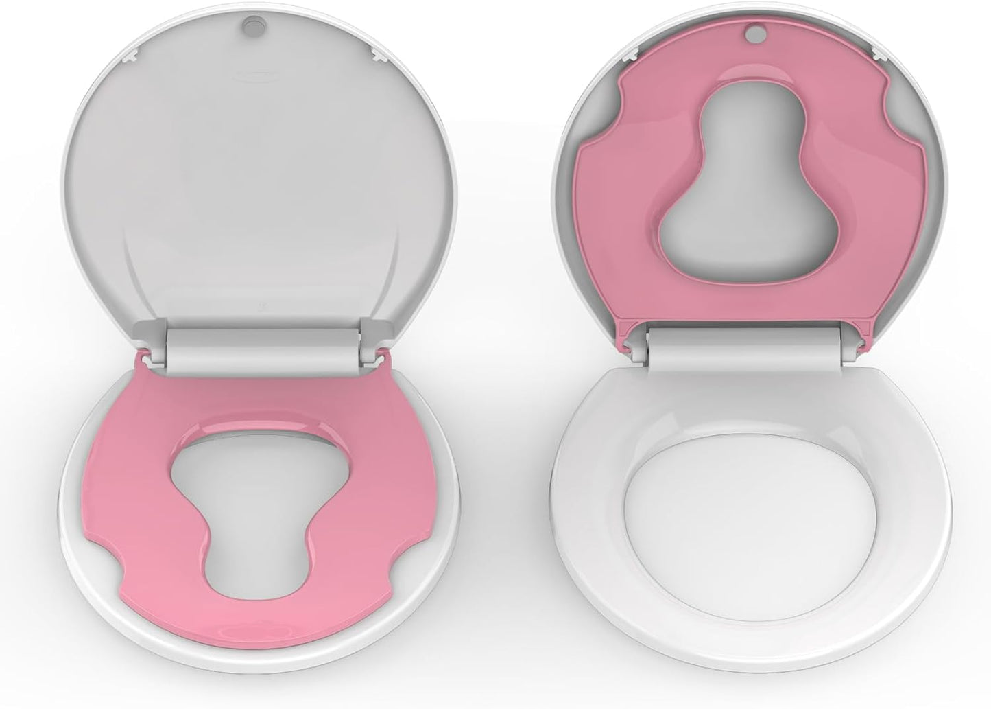 Round Toilet Seats with Toddler Seat Built In, Potty Training Toilet Seat Round Fits Both Adult and Child，with Slow Close and Magnets,Safe PP Material Easy Clean,White and Pink