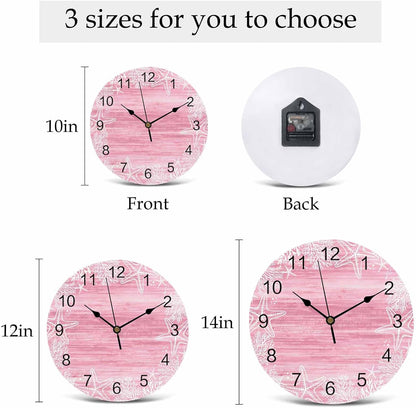 Wall Clock Pink Coral Starfish Clocks PVC Silent Non-Ticking Battery Operated Decorative Summer Ocean Beach Shell Round Clock for Home Living Room Kitchen Bedroom Office School Wall Decor 10 Inch
