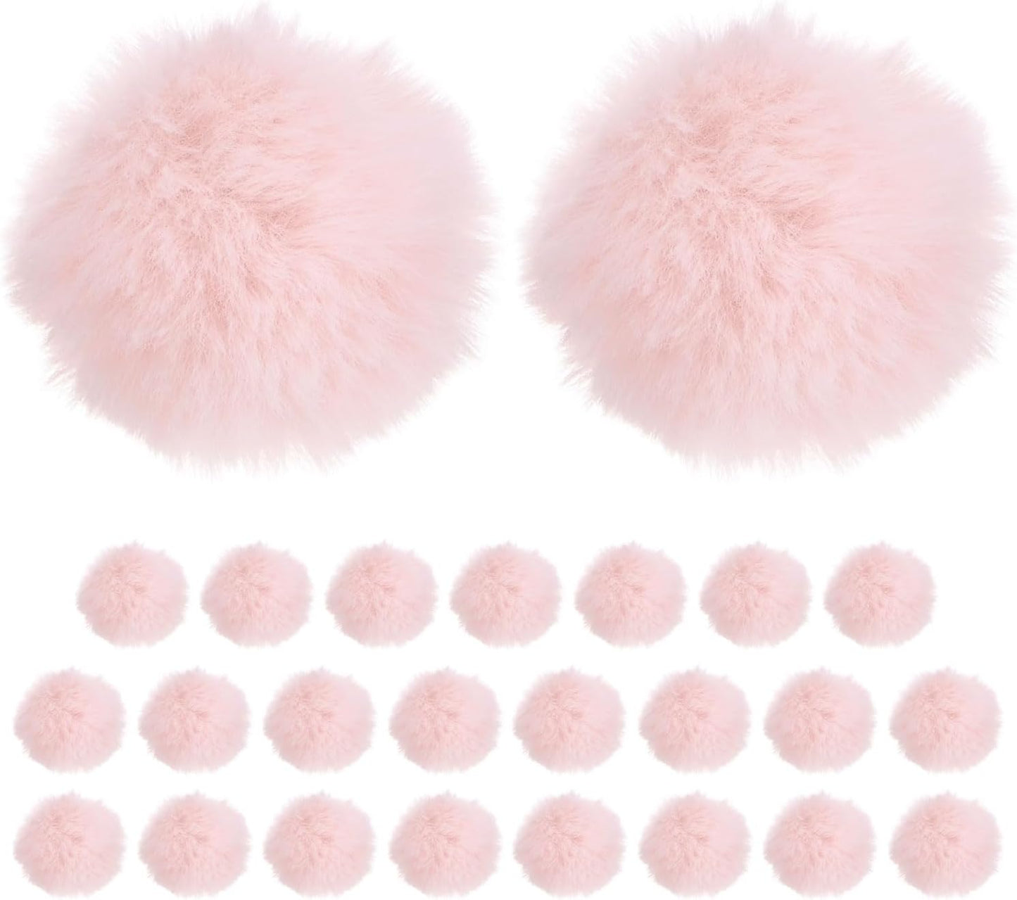 M METERXITY 25-Pack Faux Fur Pom Poms, 1.2 Inch/ 1.6 cm Soft Fluffy Pompoms Balls Faux Rabbit Fur with Elastic Loop for Hats/Bags/Keychains/Knitting Accessories/DIY Crafts [Pink]