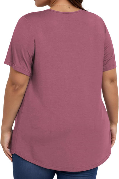 VISLILY Women's-Plus-Size-Tops Trendy Summer Short Sleeve T Shirts Cute Flowy Pleated Blouses Casual Loose Fit Tunics XL-5XL