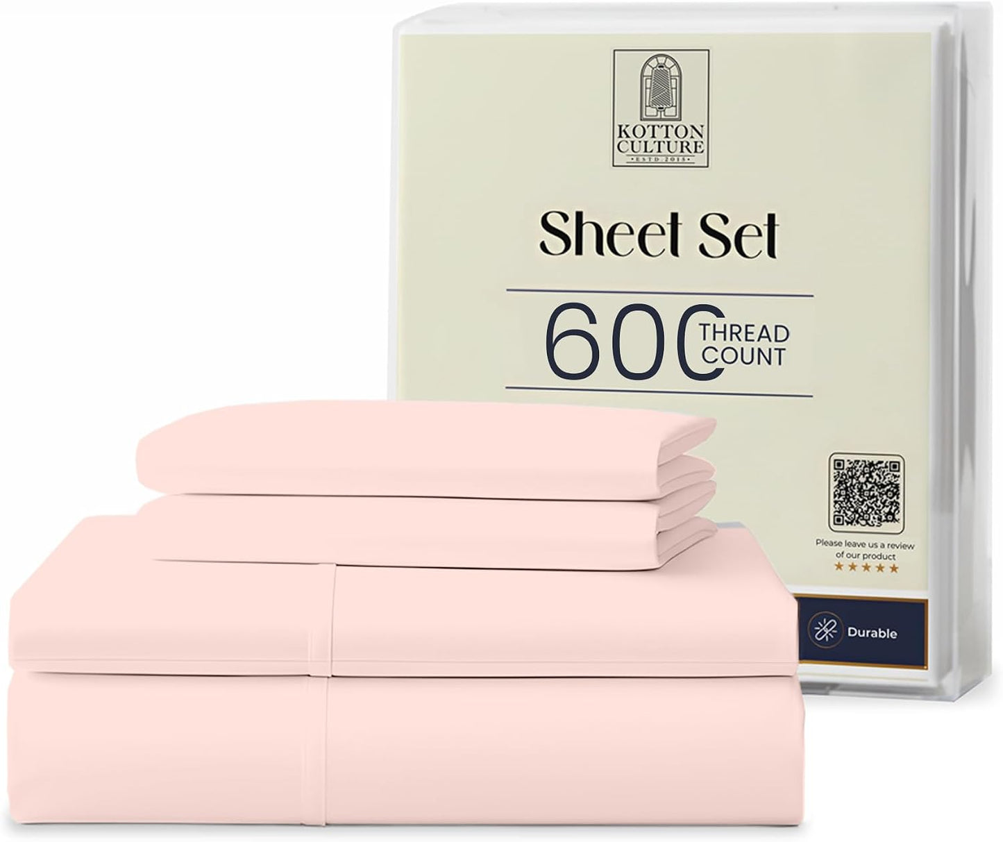 Kotton Culture 4 Pc Custom Sheet Set – 600 Thread Count 100% Egyptian Cotton – Premium Luxury Bedding, Soft Cooling Sateen Weave, Deep Pocket – Customizable Bed Sheet Set (Desired Dimensions) – Peach