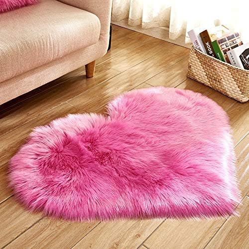 Heart Shaped Soft Faux Sheepskin Fur Area Rugs for Home Sofa Floor Mat Plush, 3ft x 2.2ft (Pink)