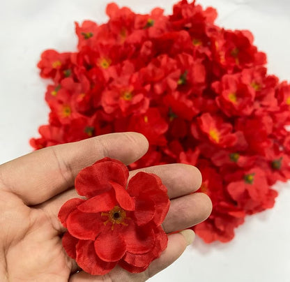 Rikyo 100 pcs Artificial Silk Cherry Blossom Flower Heads Spring Fake Plum Blossom Peach Blossom,Vase Fillers,Corsages for Wedding Decor,Nursery Wall,Archway Decor Wreath Garland Cake Ornaments (Red)