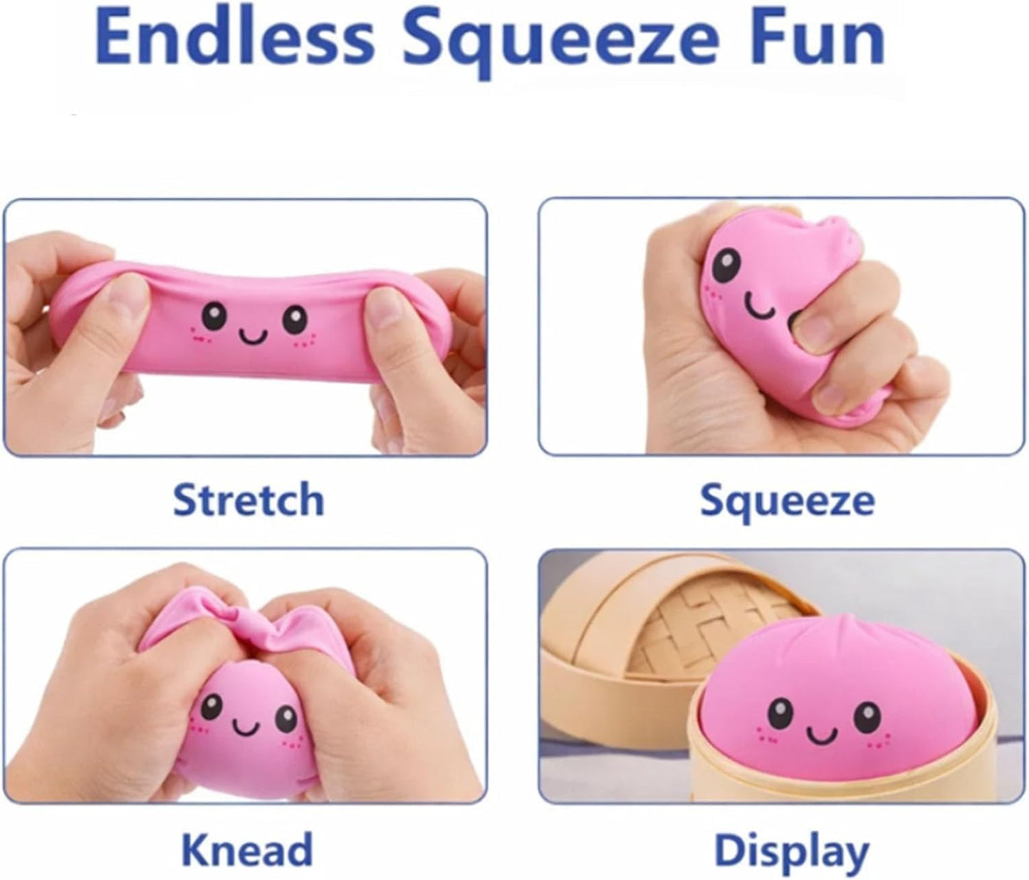 Dumpling Squishy, Mystery Dumplings Squishy, Sensory Squeeze Toy for Stress Relief, Soft Squeeze Decompression Dough for Adults Classroom Prizes & Party Favors (Pink)