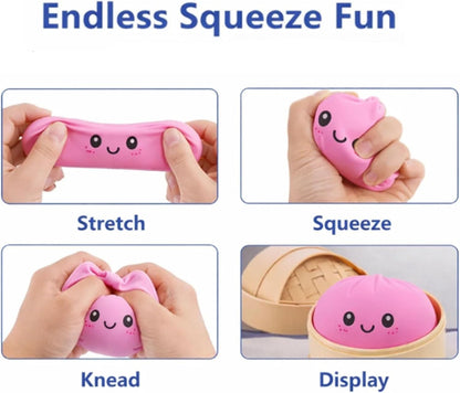 Dumpling Squishy, Mystery Dumplings Squishy, Sensory Squeeze Toy for Stress Relief, Soft Squeeze Decompression Dough for Adults Classroom Prizes & Party Favors (Pink)