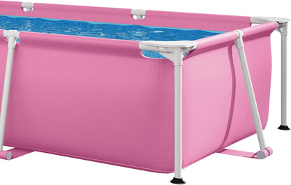 INTEX Rectangular Frame 8 ft 6 in x 5 ft 4 in x 26 in Above Ground Pool, Swimming Pool with Steel Frame, Pink - Pump Not Included